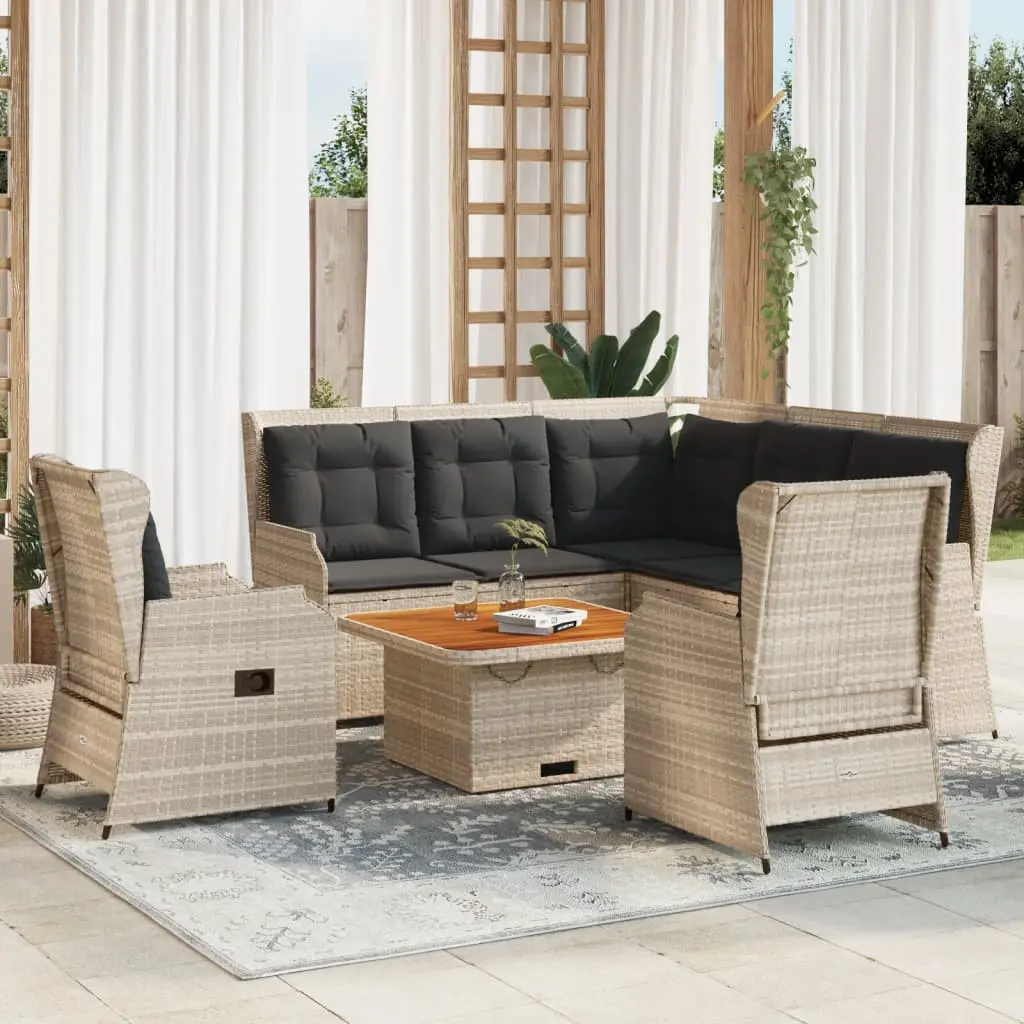 Set Divani da Giardino 5pz con Cuscini Polyrattan Grigio Chiaro