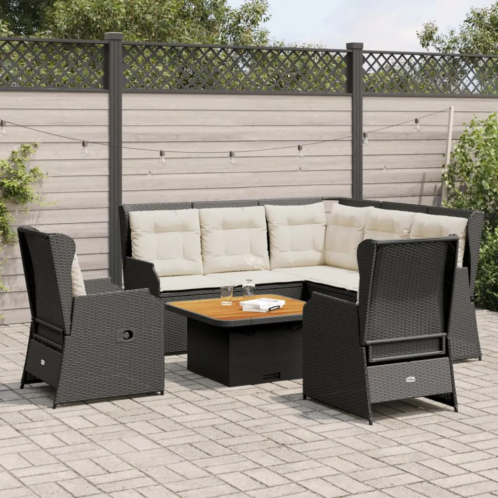 Set Mobili da Giardino 6 pz con Cuscini in Polyrattan Nero