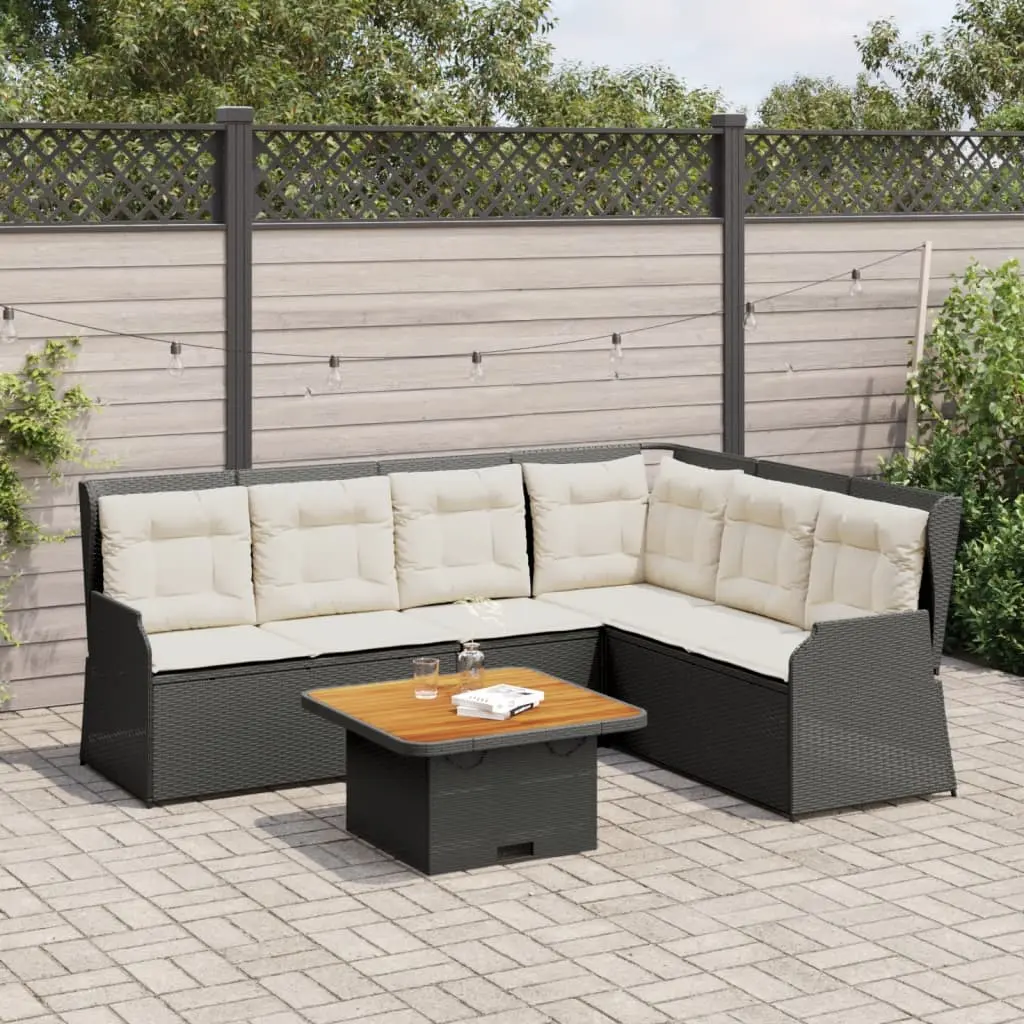 Set Divani da Giardino 5 pz con Cuscini Nero in Polyrattan