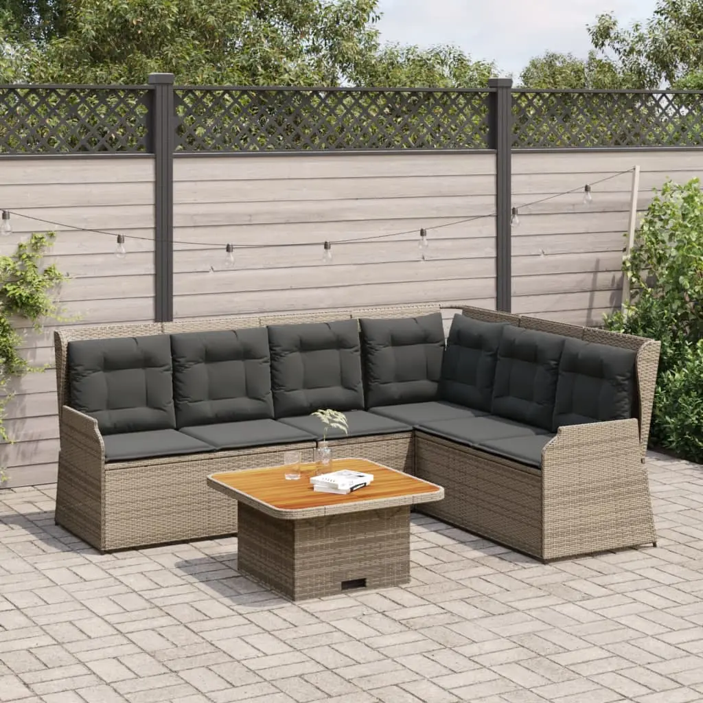 Set Divani da Giardino 5 pz con Cuscini in Polyrattan Grigio