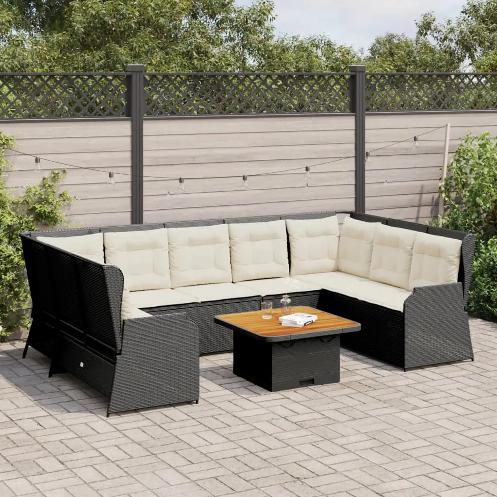 Set Salotto da Giardino con Cuscini 7pz Nero Polyrattan