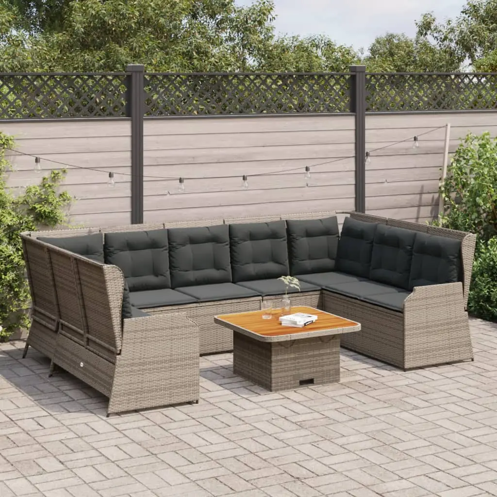 Set Divani da Giardino 7 pz con Cuscini in Polyrattan Grigio