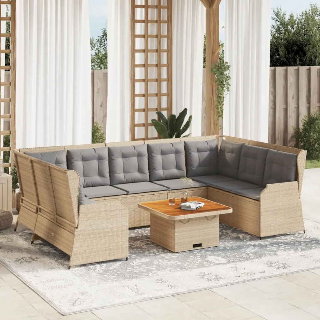 Set Divani da Giardino 7 pz con Cuscini in Polyrattan Beige