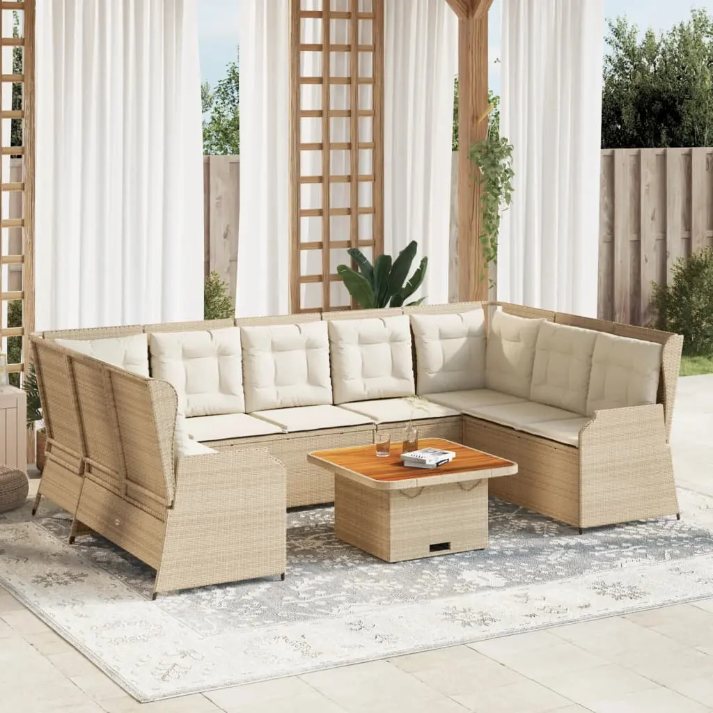 Set Divani da Giardino 7 pz con Cuscini in Polyrattan Beige