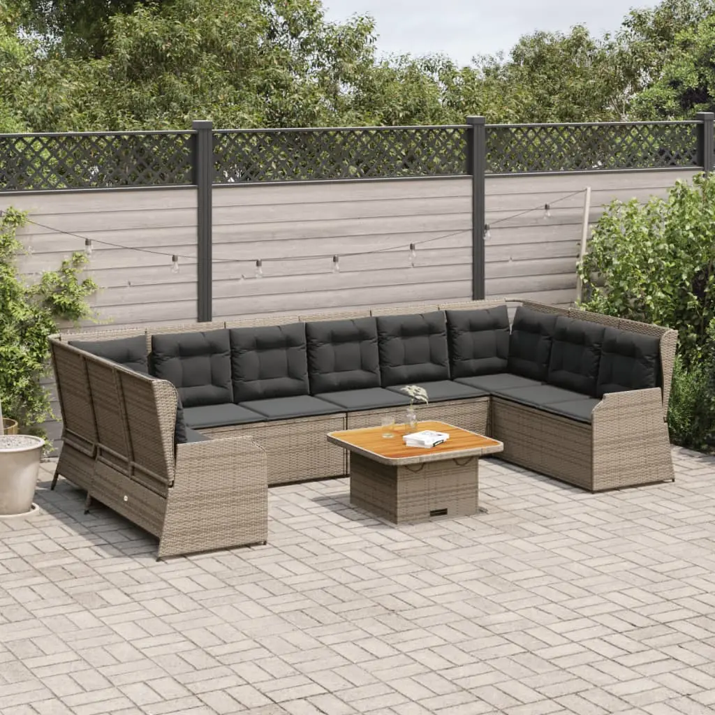 Set Divani da Giardino 7 pz con Cuscini in Polyrattan Grigio