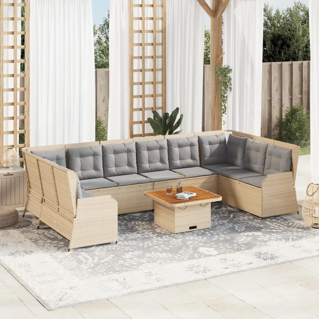 Set Divani da Giardino 7 pz con Cuscini in Polyrattan Beige