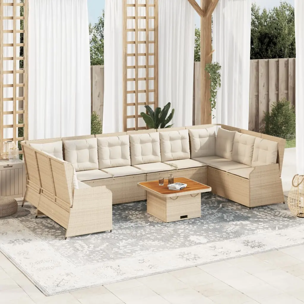 Set Divani da Giardino 7 pz con Cuscini in Polyrattan Beige