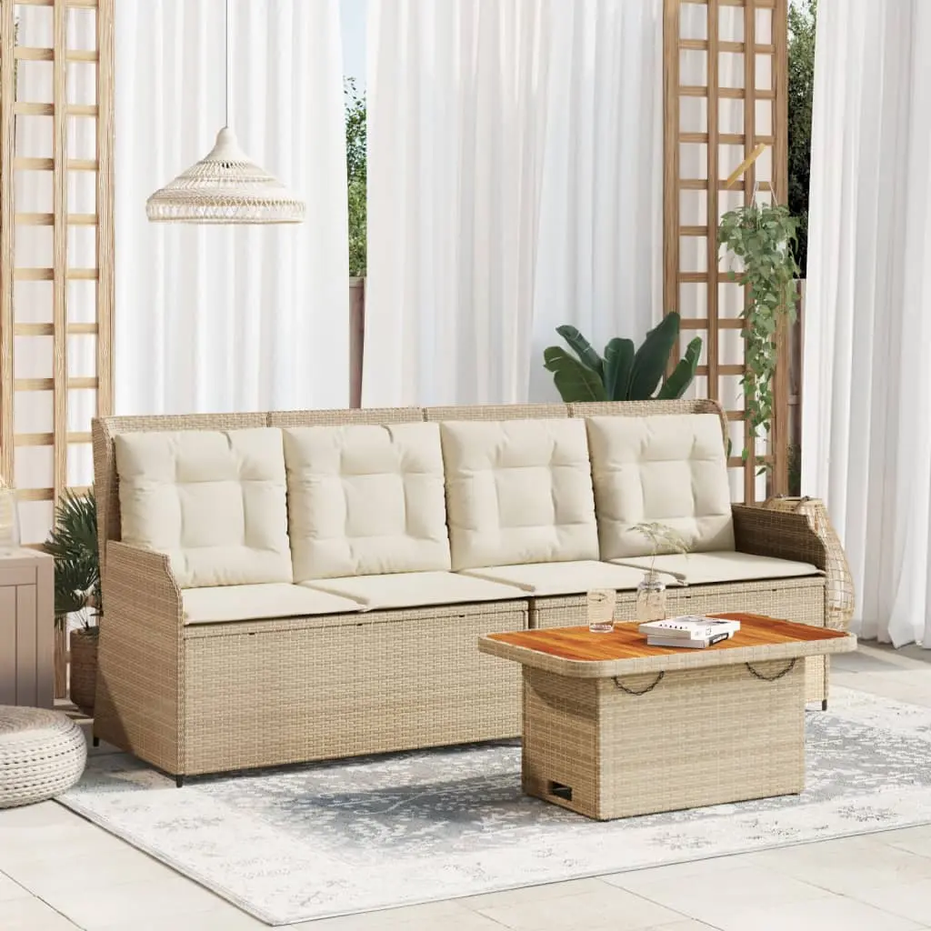 Set Divani da Giardino 3 pz con Cuscini in Polyrattan Beige