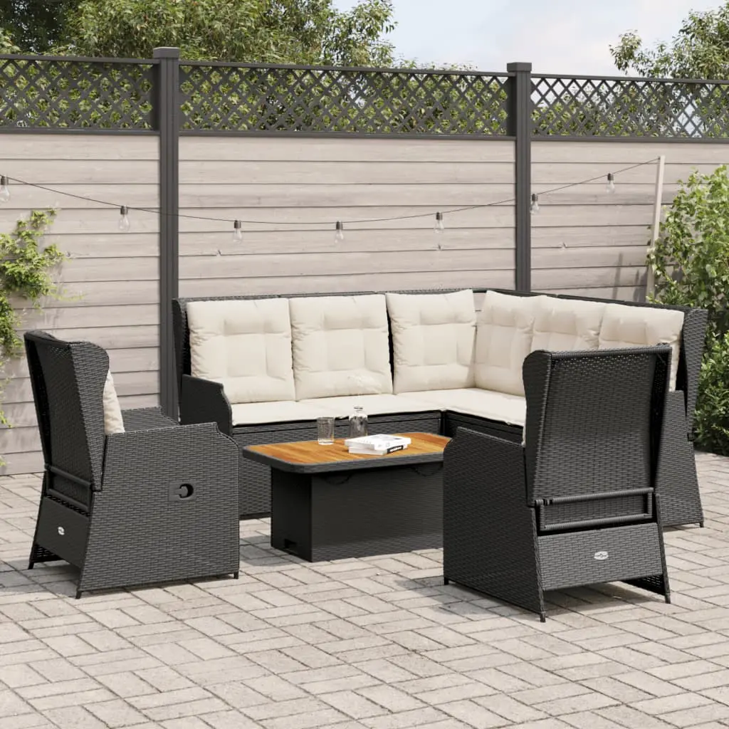 Set Mobili da Giardino 6 pz con Cuscini in Polyrattan Nero