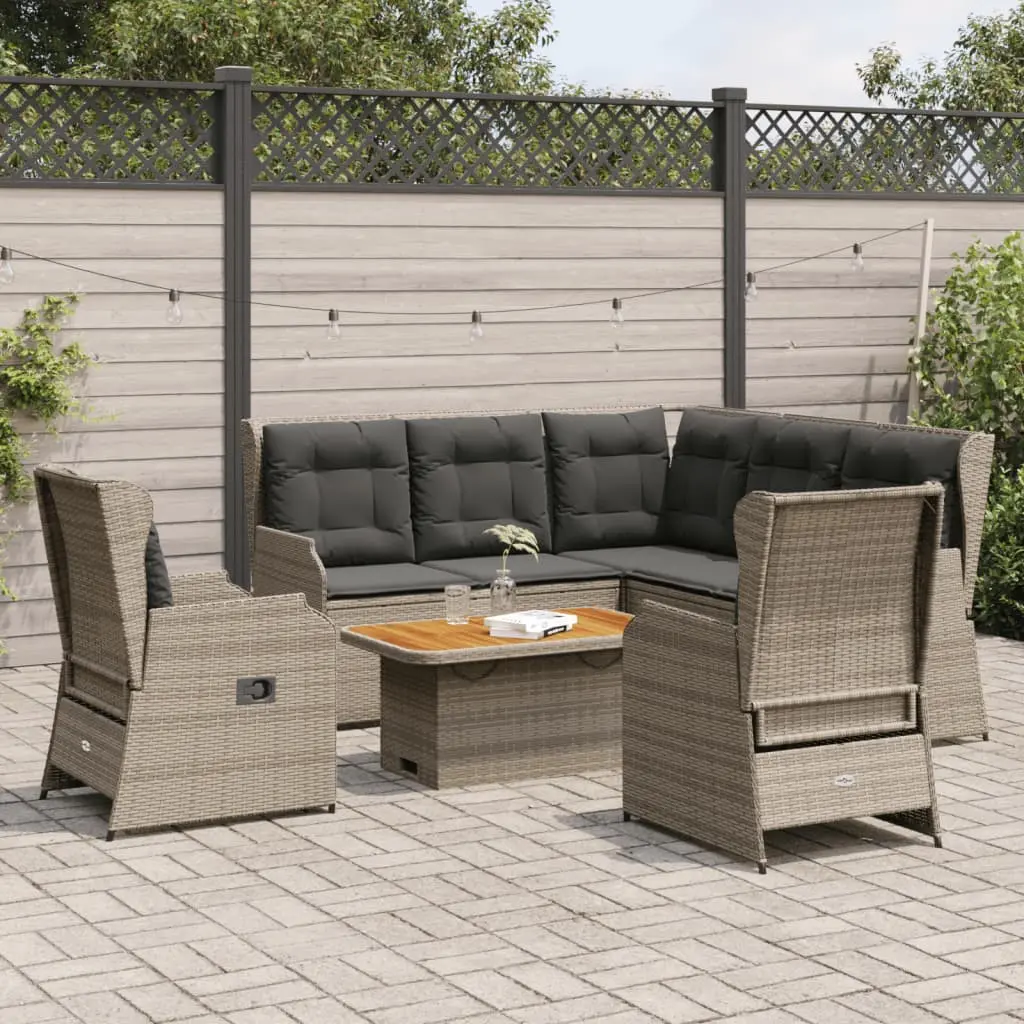 Set Divani da Giardino 6 pz con Cuscini in Polyrattan Grigio