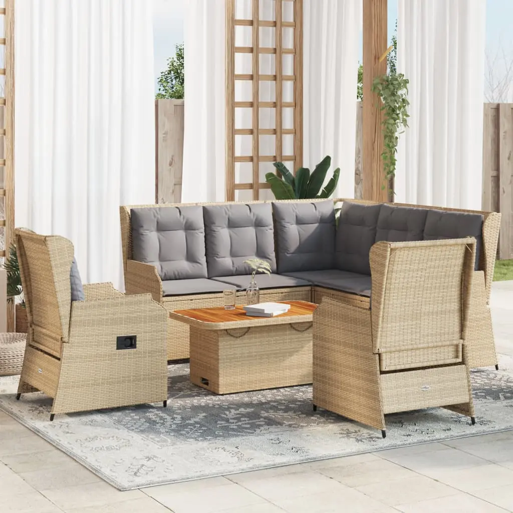 Set Divani da Giardino 6 pz con Cuscini in Polyrattan Beige