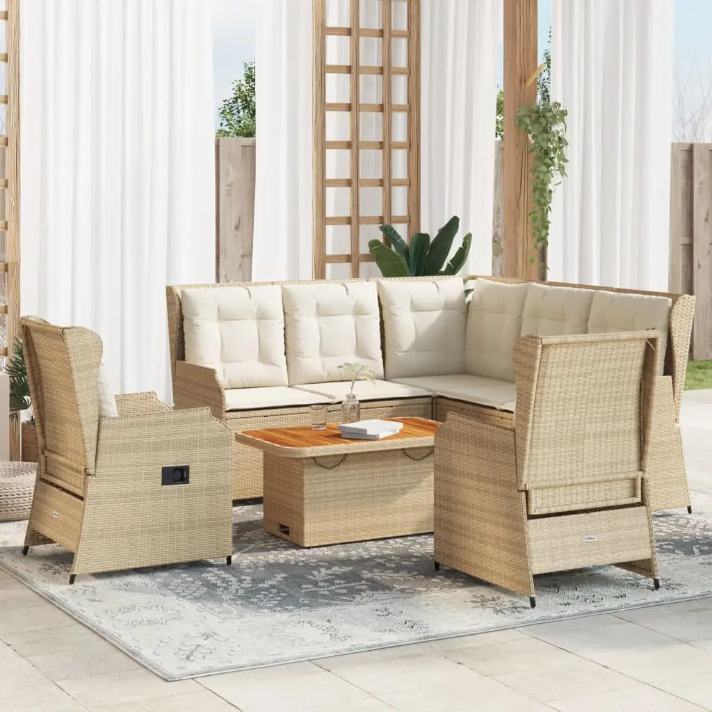 Set Divani da Giardino 6 pz con Cuscini in Polyrattan Beige