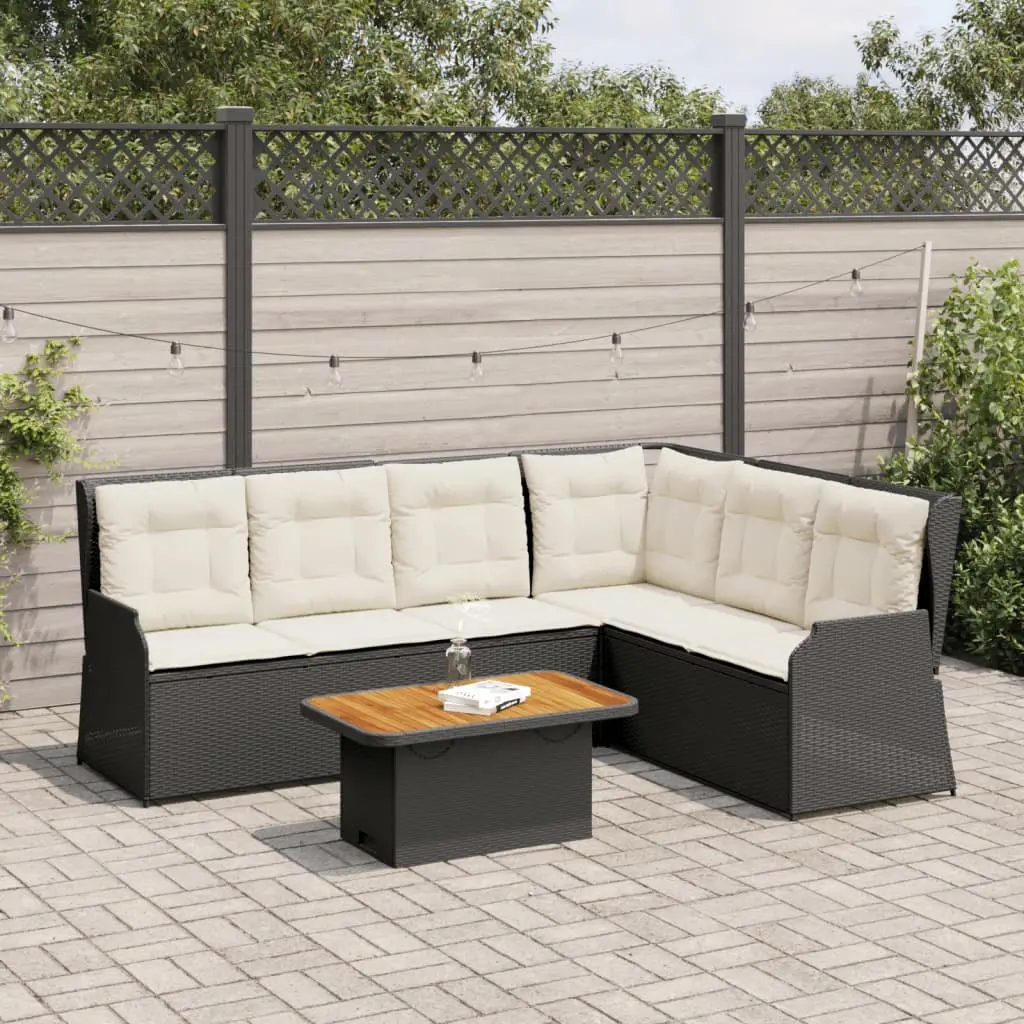 Set Divani da Giardino 5 pz con Cuscini Nero in Polyrattan