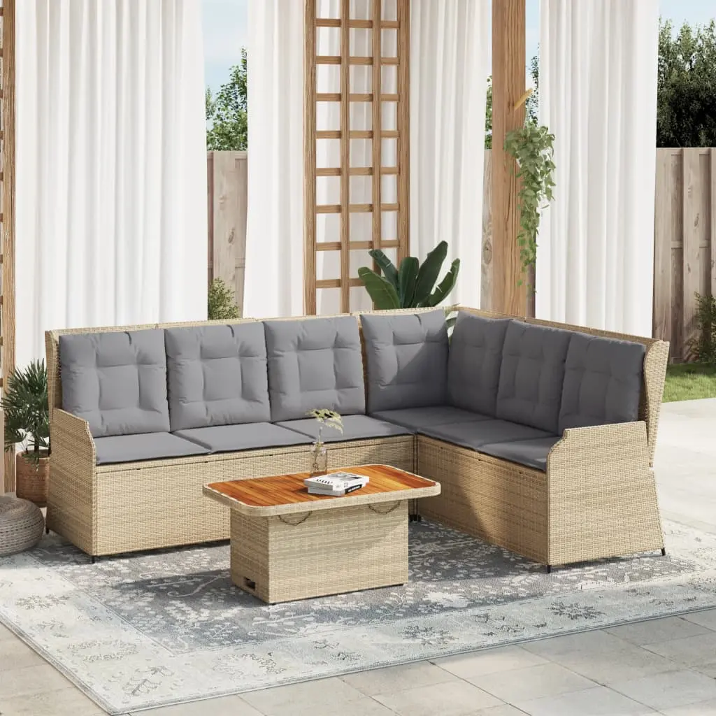 Set Divani da Giardino 5 pz con Cuscini in Polyrattan Beige