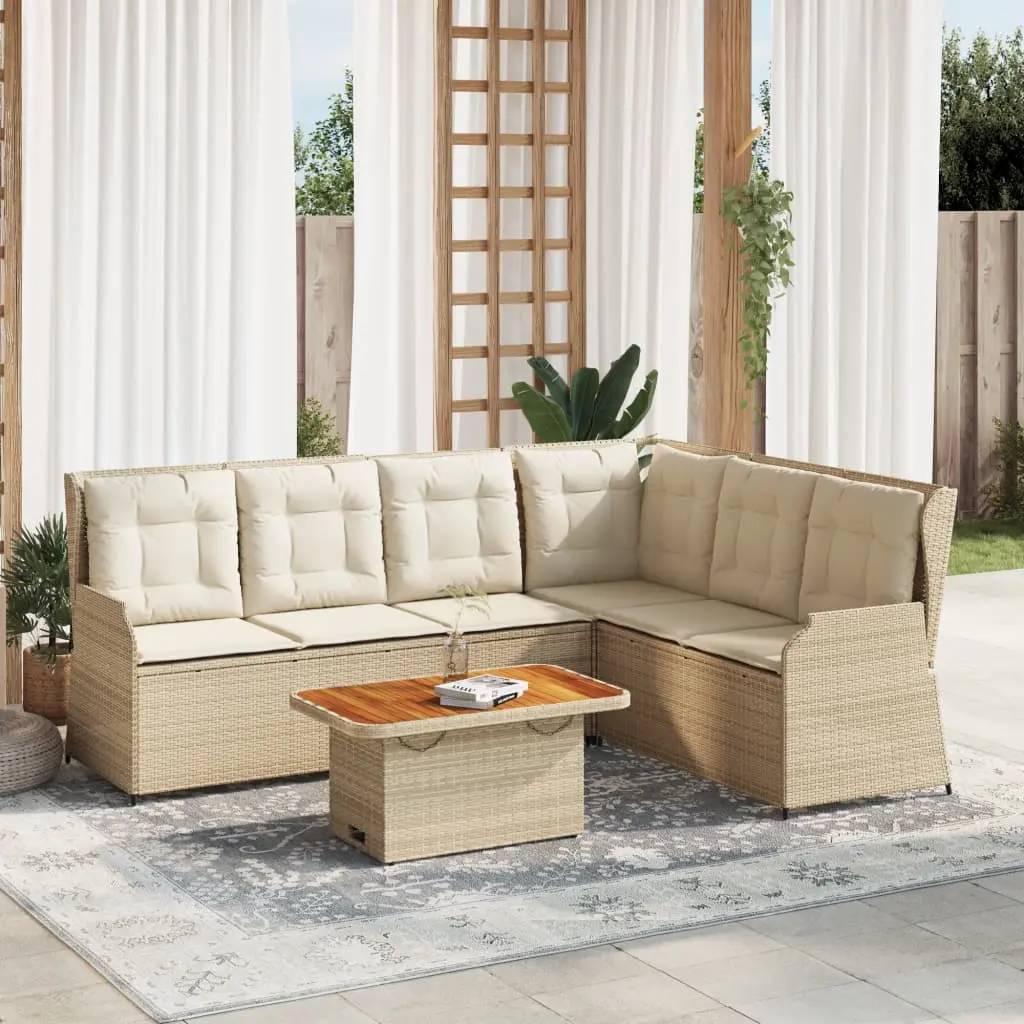 Set Divani da Giardino 5 pz con Cuscini in Polyrattan Beige