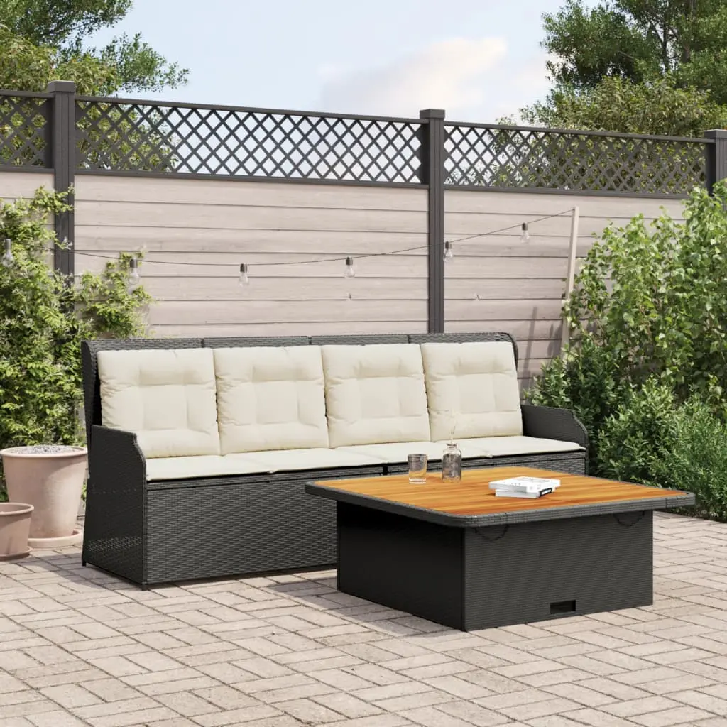 Set Divani da Giardino 3 pz con Cuscini in Polyrattan Nero