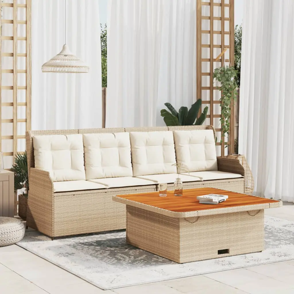 Set Divano da Giardino 3 pz con Cuscini Beige in Polyrattan