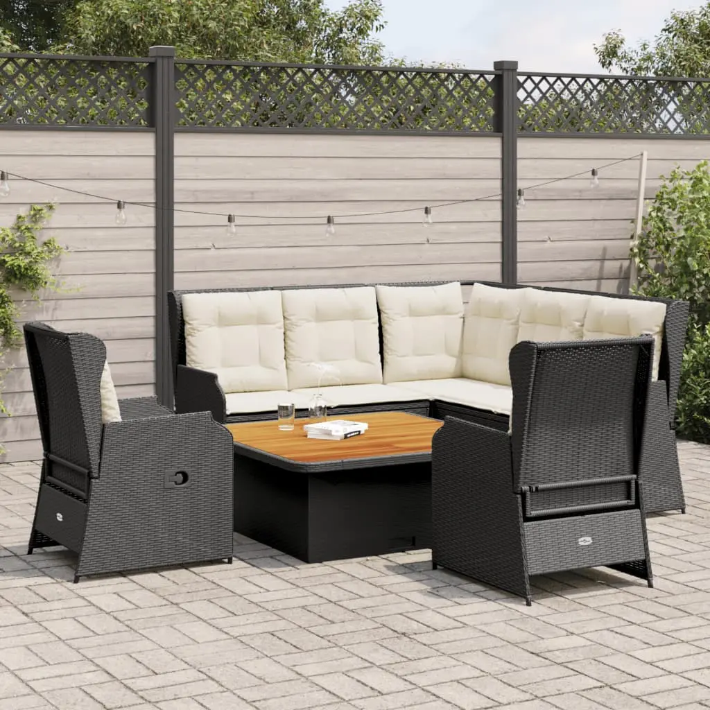 Set Mobili da Giardino 6 pz con Cuscini in Polyrattan Nero