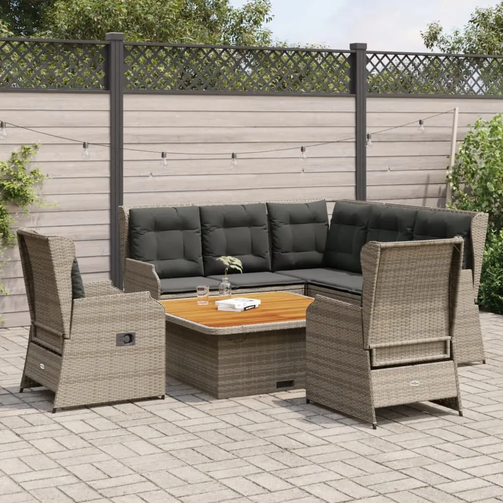 Set Divani da Giardino 6 pz con Cuscini in Polyrattan Grigio