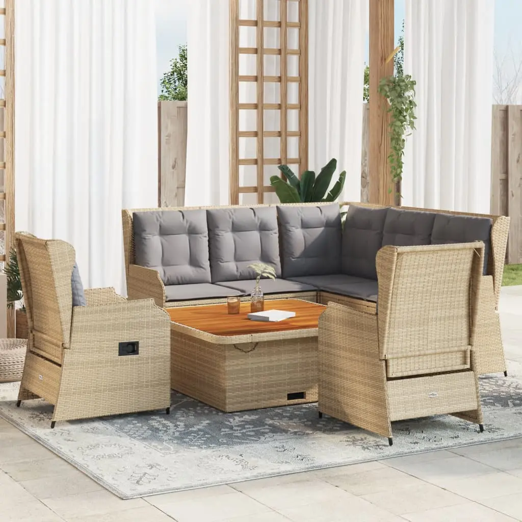 Set Divani da Giardino 6 pz con Cuscini in Polyrattan Beige