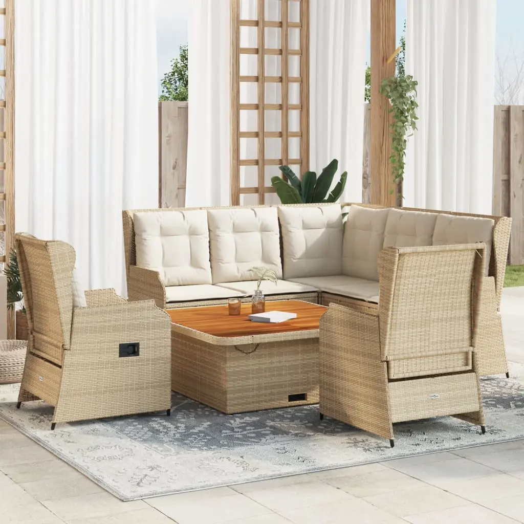 Set Divani da Giardino 6 pz con Cuscini in Polyrattan Beige