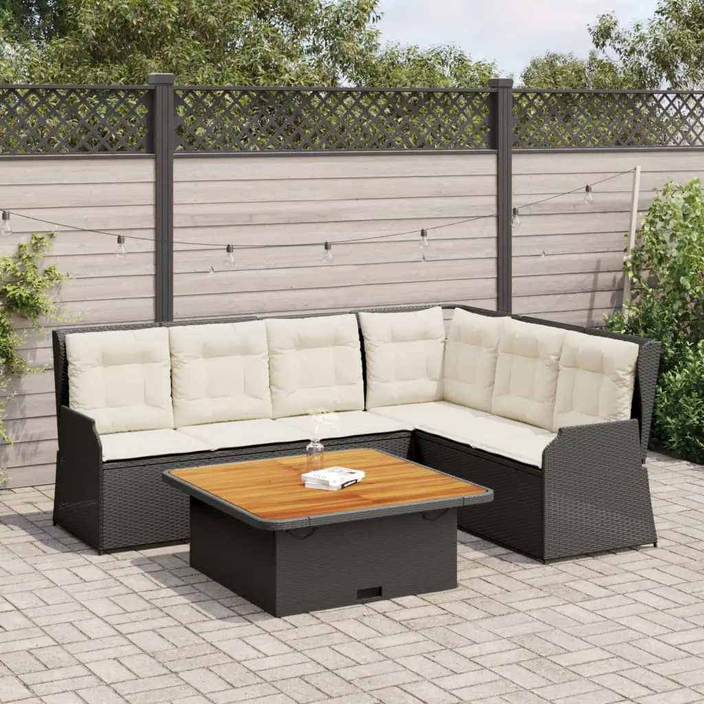 Set Divani da Giardino 5 pz con Cuscini Nero in Polyrattan