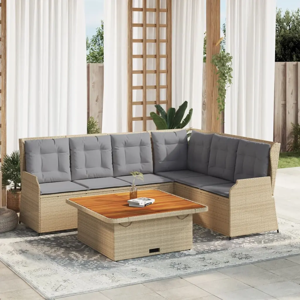 Set Divani da Giardino 5 pz con Cuscini in Polyrattan Beige