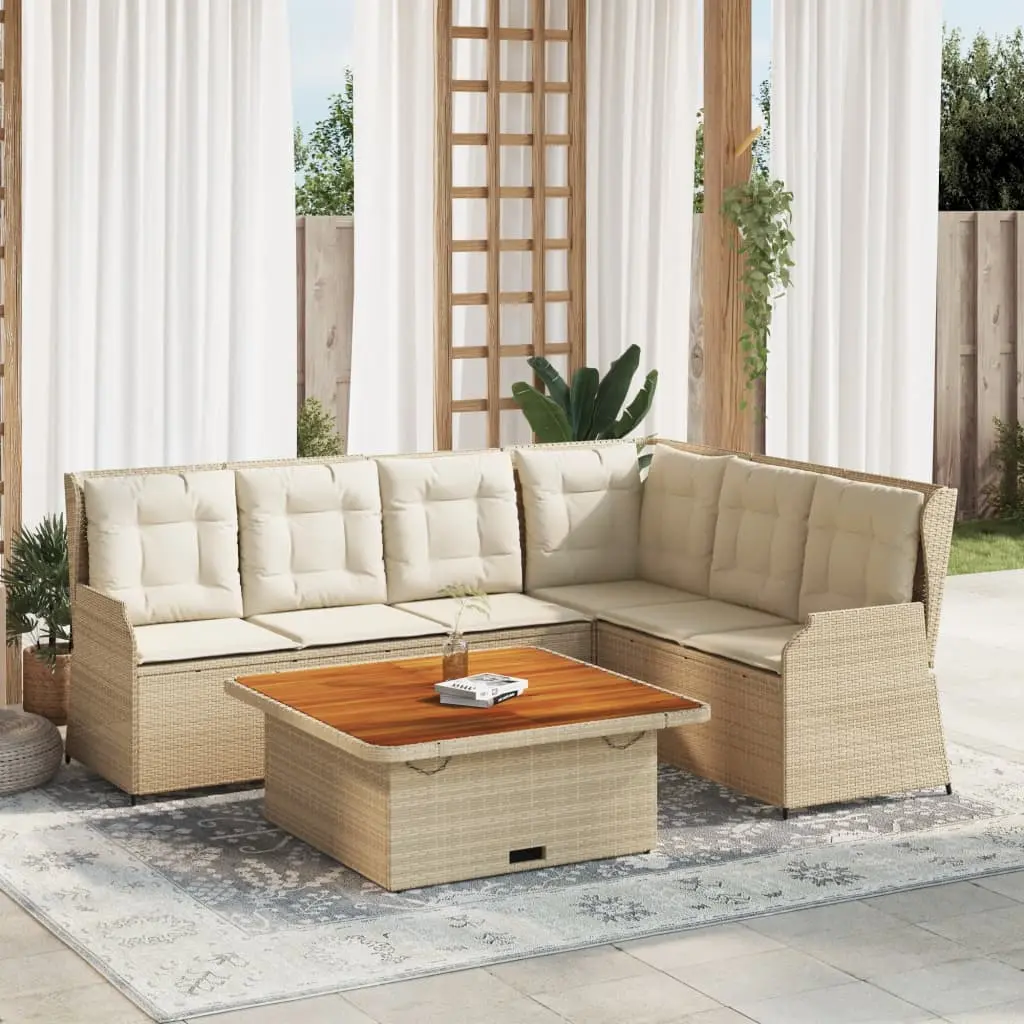 Set Divani da Giardino 5 pz con Cuscini in Polyrattan Beige