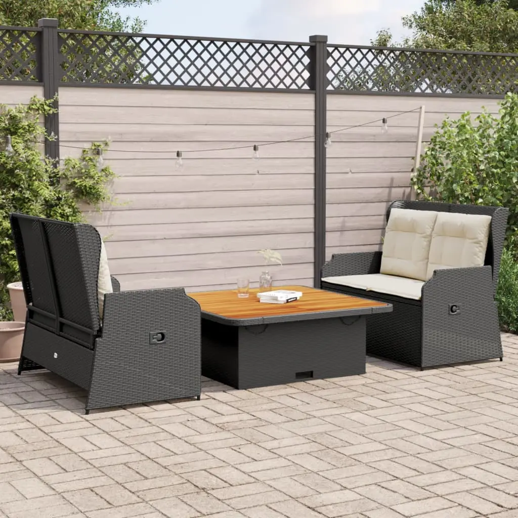 Set Divani da Giardino 3 pz con Cuscini Nero in Polyrattan