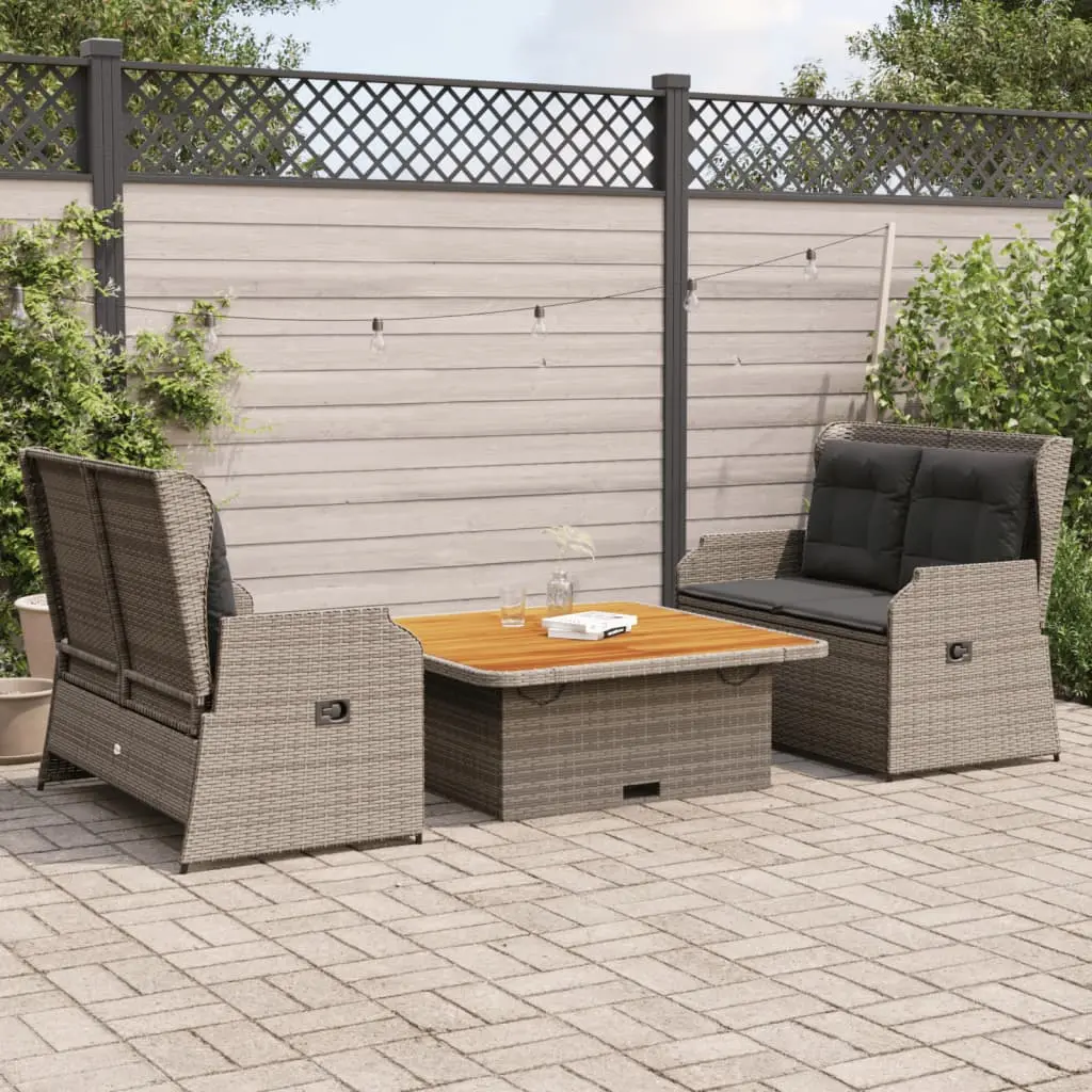 Set Divani da Giardino 3 pz con Cuscini in Polyrattan Grigio