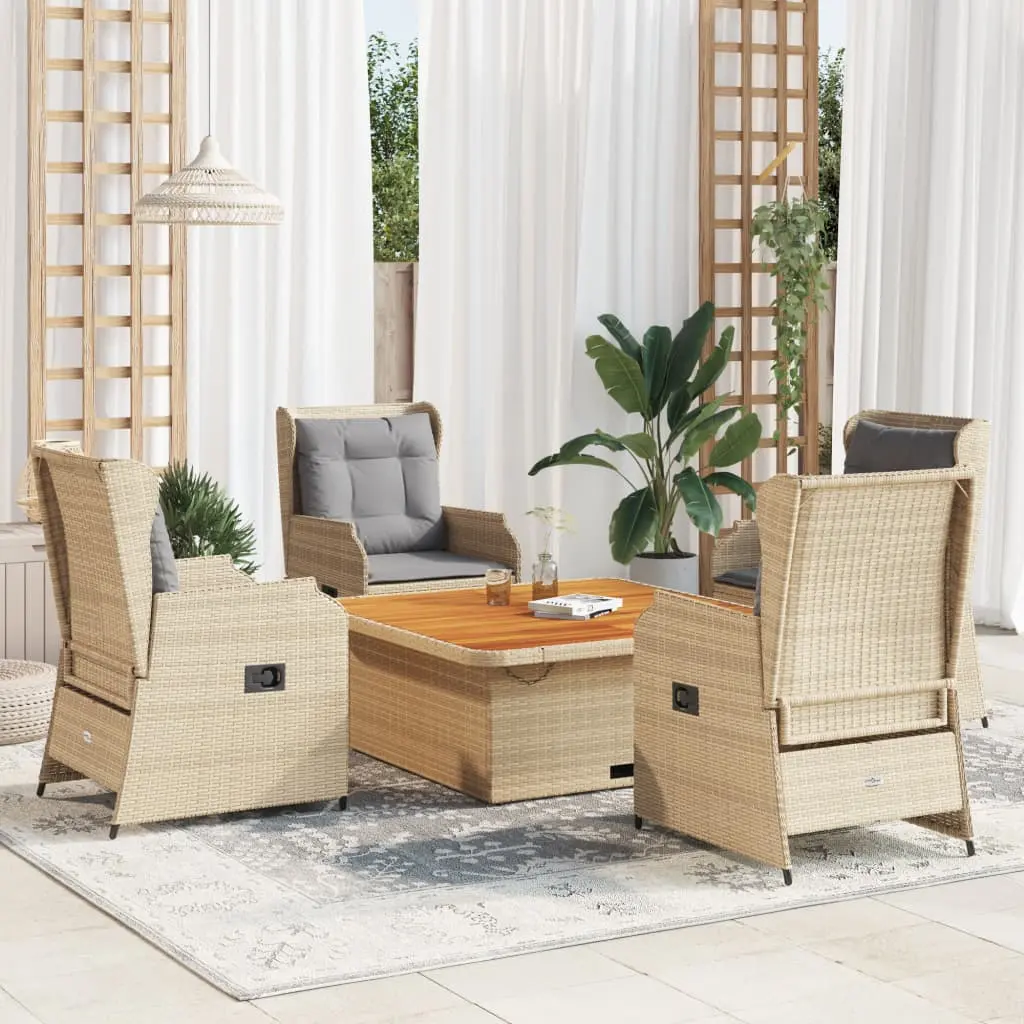 Set Divani da Giardino 5 pz con Cuscini in Polyrattan Beige