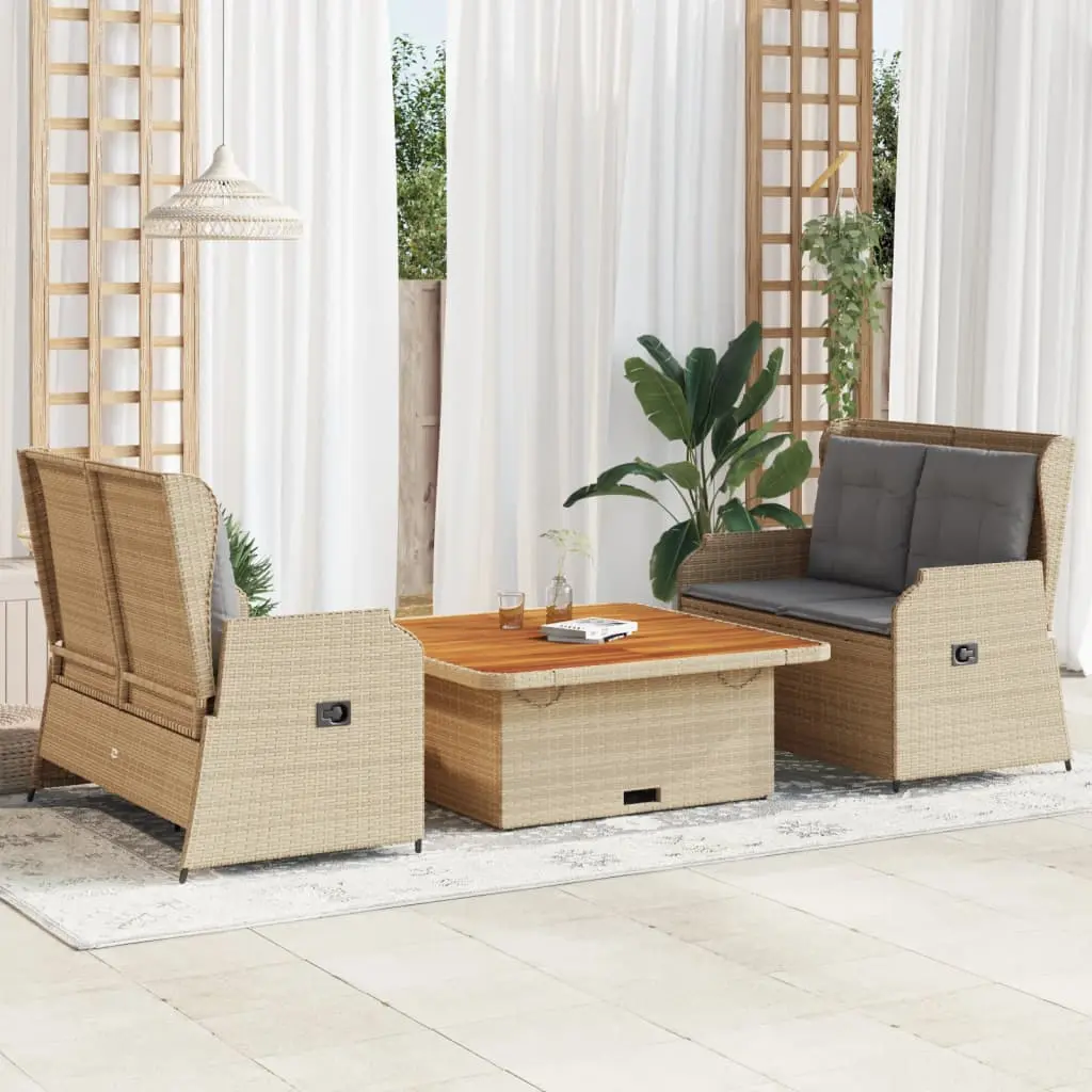 Set Divani da Giardino 3 pz con Cuscini in Polyrattan Beige