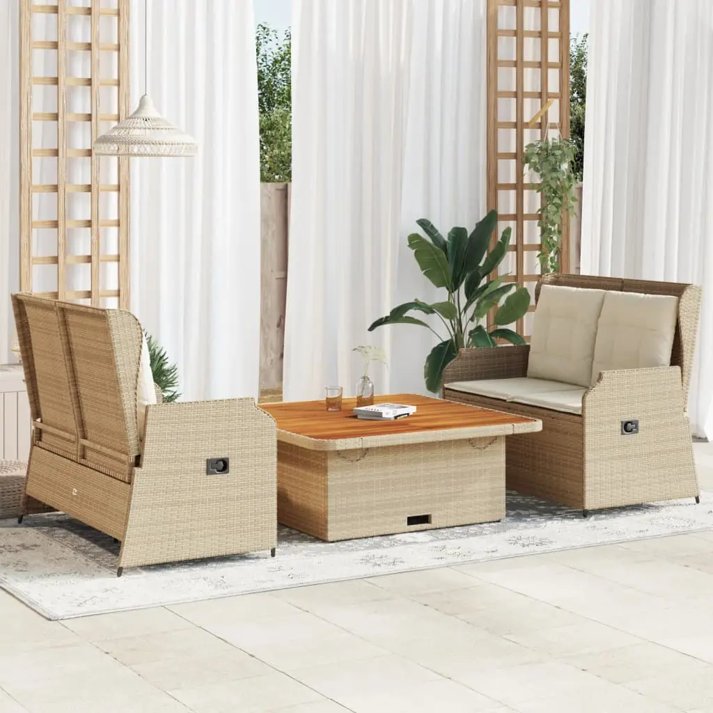 Set Divani da Giardino 3 pz con Cuscini in Polyrattan Beige