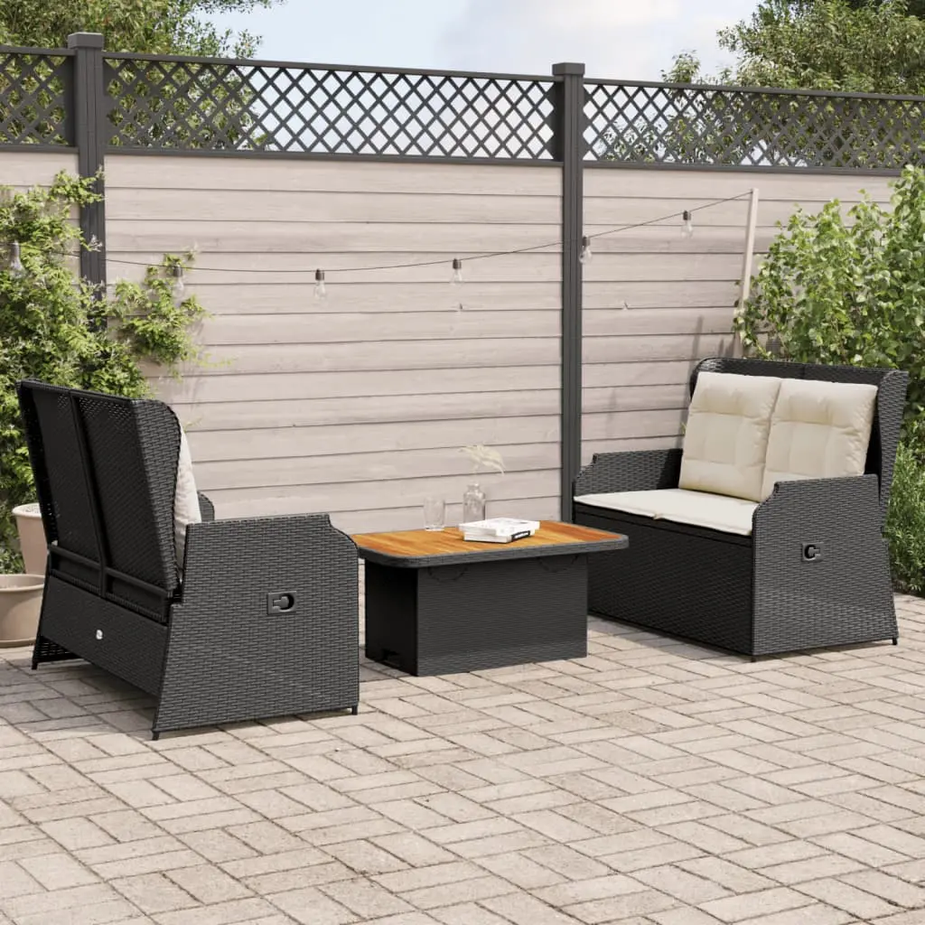 Set Divani da Giardino 3 pz con Cuscini Nero in Polyrattan