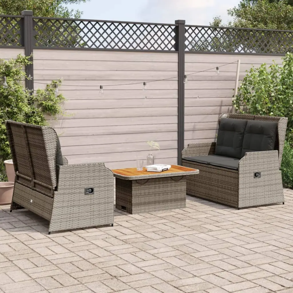 Set Divani da Giardino 3 pz con Cuscini in Polyrattan Grigio