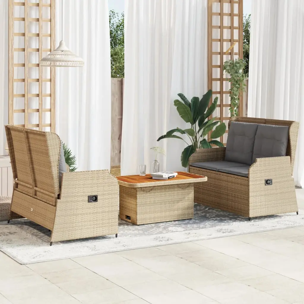 Set Divani da Giardino 3 pz con Cuscini in Polyrattan Beige