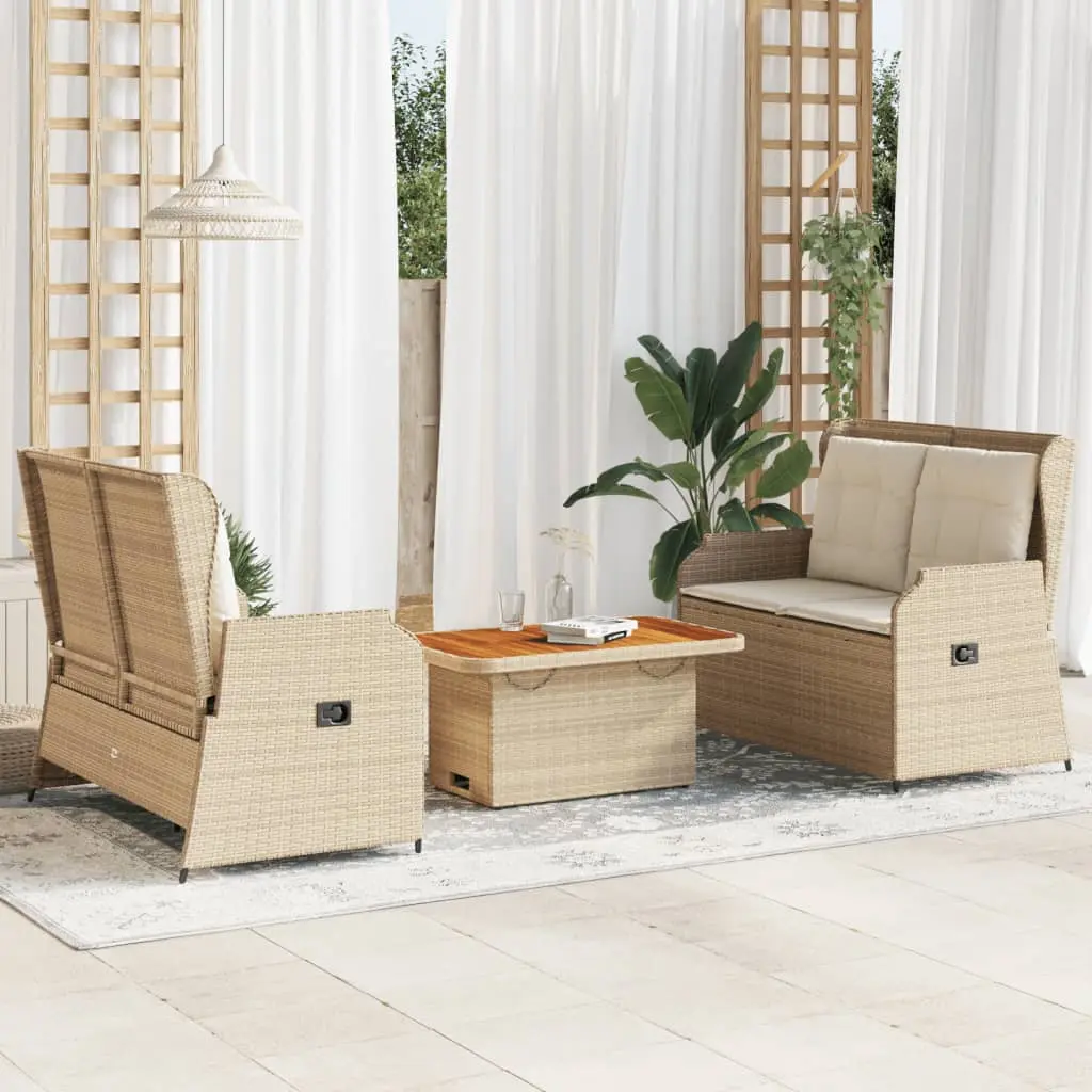 Set Divani da Giardino 3 pz con Cuscini in Polyrattan Beige