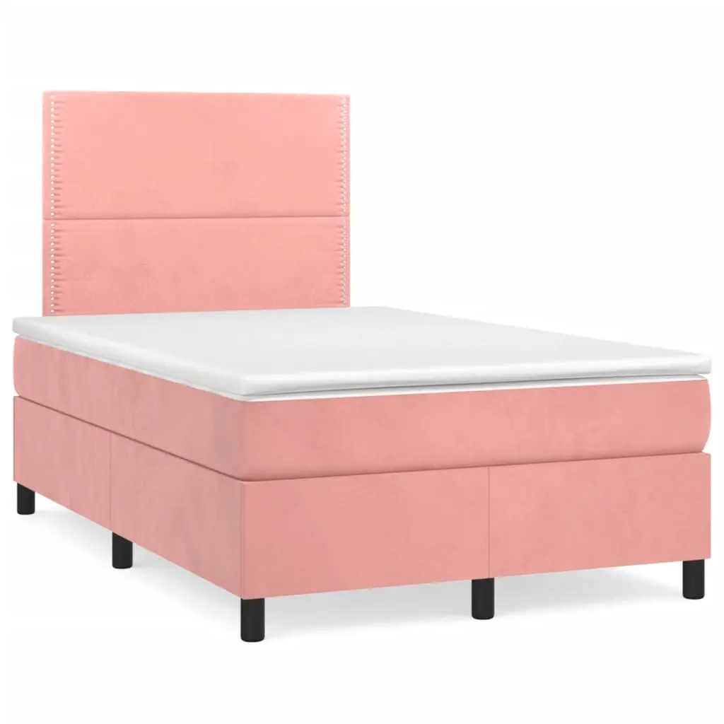 Letto a Molle con Materasso e LED Rosa 120x190 cm in Velluto