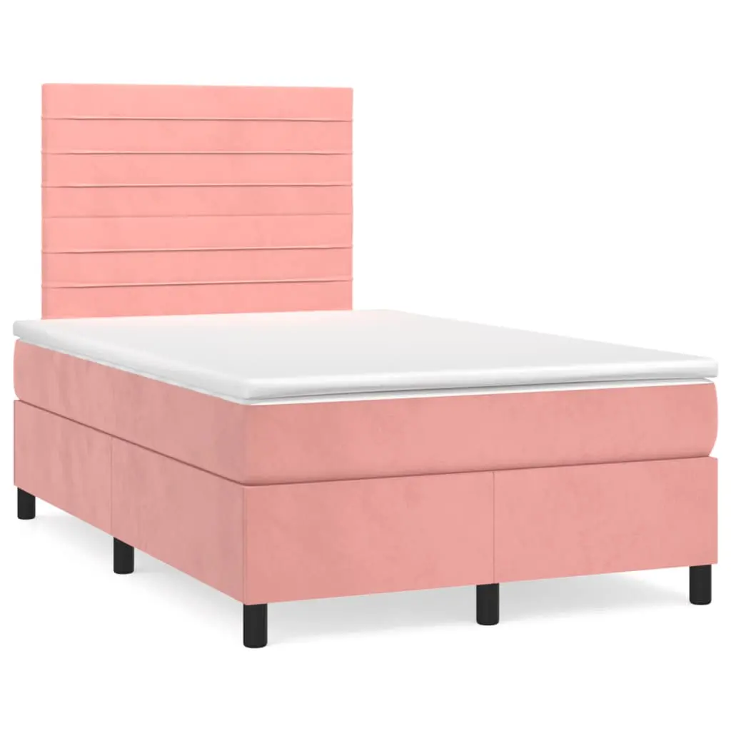 Letto a Molle con Materasso e LED Rosa 120x190 cm in Velluto