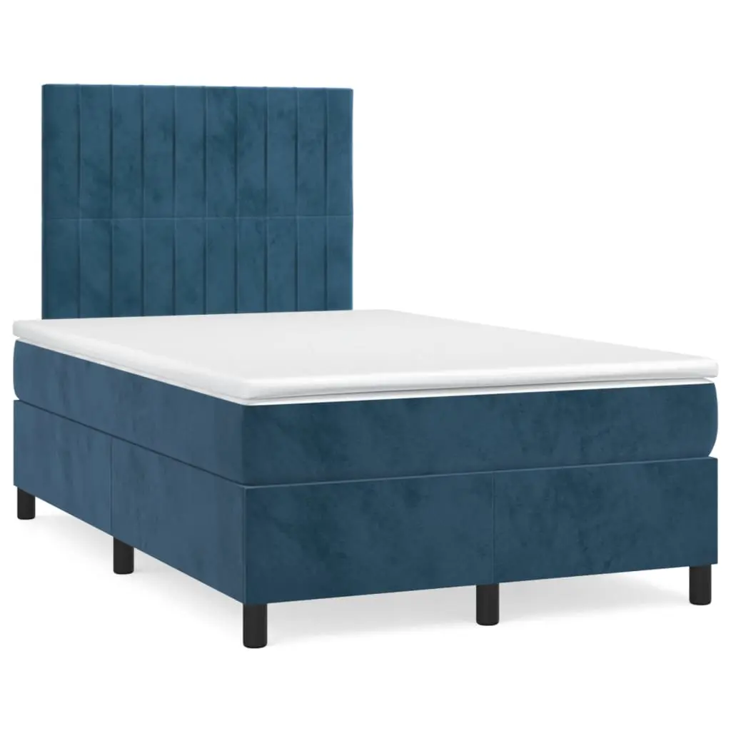 Letto a Molle Materasso e LED Blu Scuro 120x190 cm in Velluto