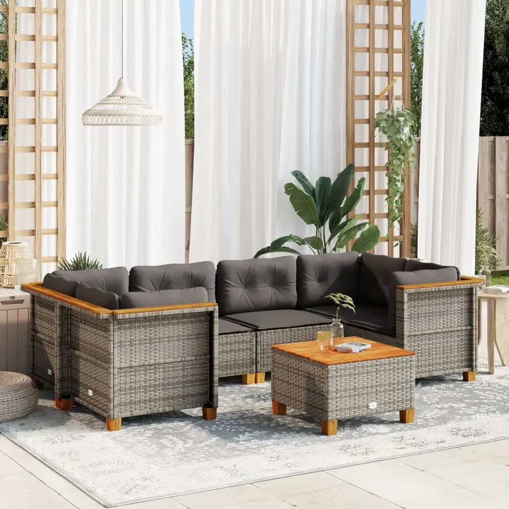 Set Divani da Giardino 7 pz con Cuscini Grigio in Polyrattan