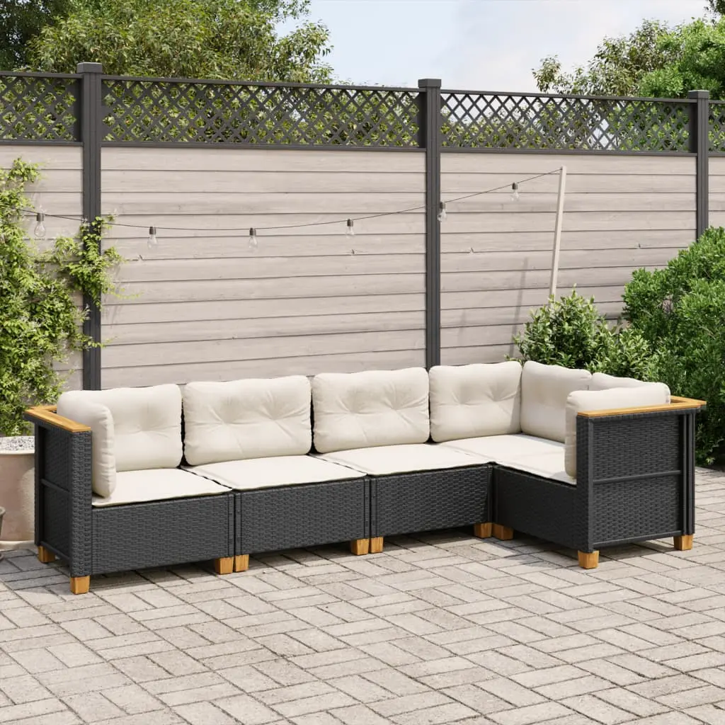 Set Divani da Giardino 5 pz con Cuscini in Polyrattan Nero