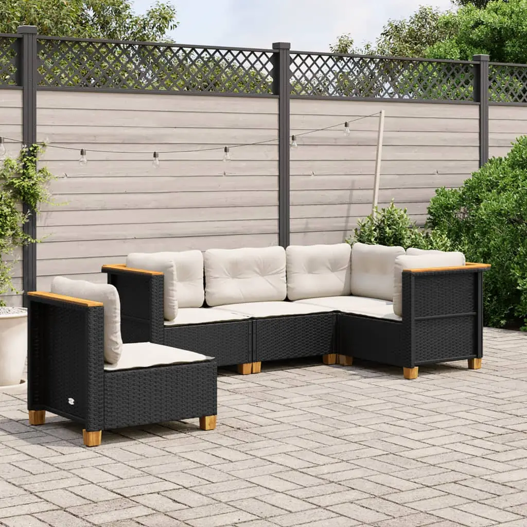 Set Divani da Giardino 5 pz con Cuscini in Polyrattan Nero