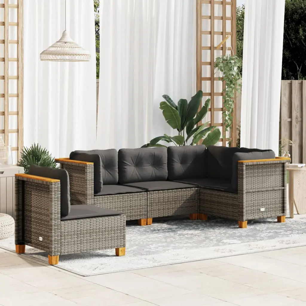 Set Divano da Giardino 5 pz con Cuscini Grigio in Polyrattan