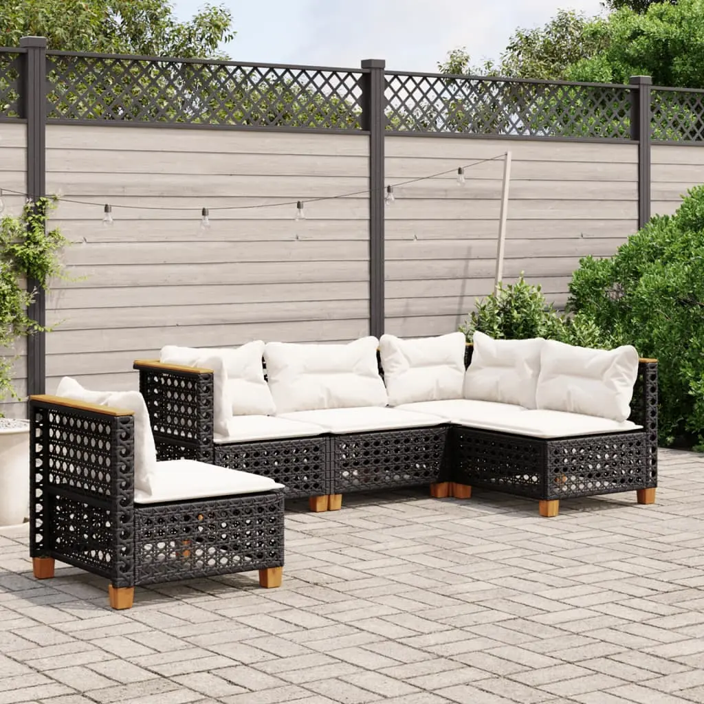 Set Divani da Giardino 5 pz con Cuscini in Polyrattan Nero