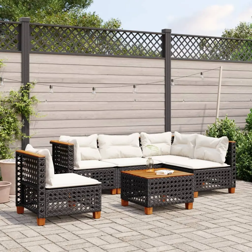 Set Divano da Giardino 6 pz con Cuscini Nero in Polyrattan