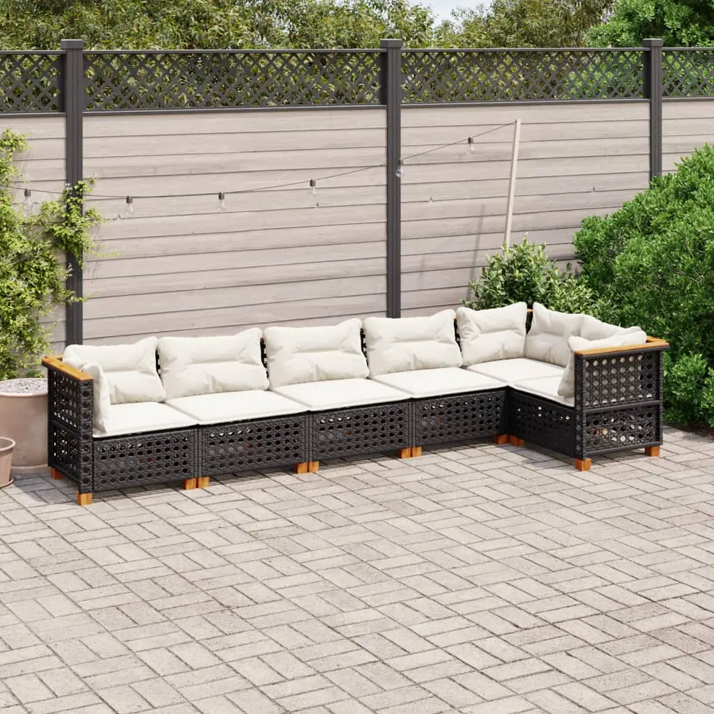 Set Divano da Giardino 6 pz con Cuscini Nero in Polyrattan