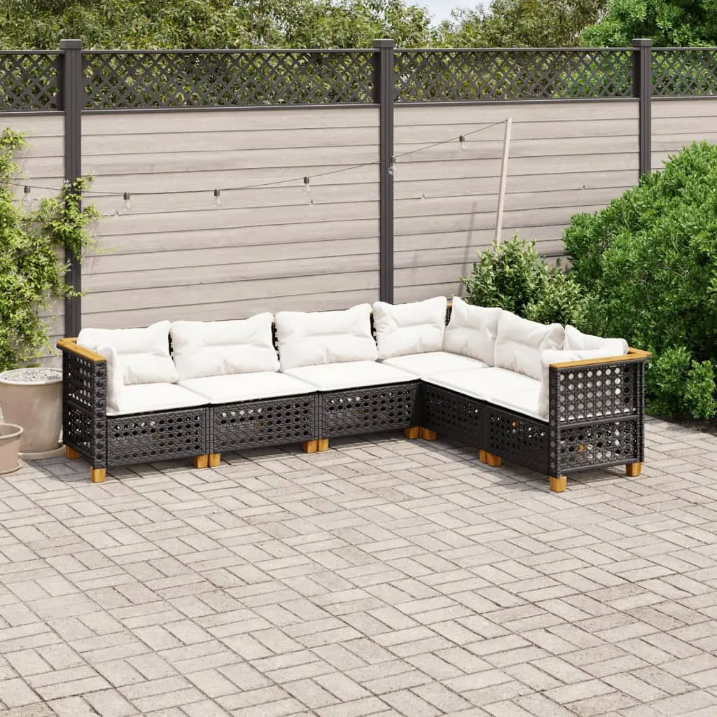 Set Divano da Giardino 6 pz con Cuscini Nero in Polyrattan