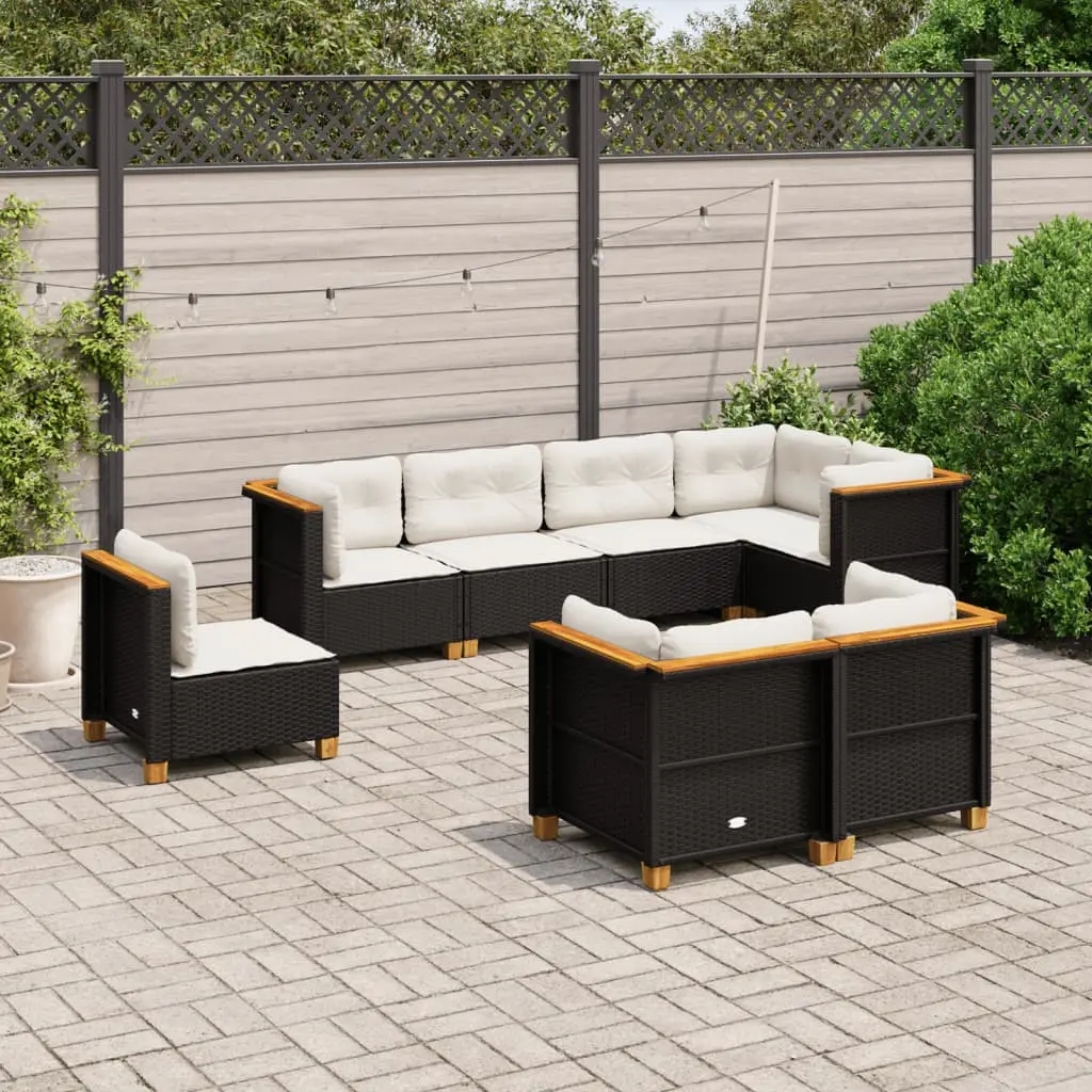 Set Divani da Giardino con Cuscini 8 pz Nero in Polyrattan