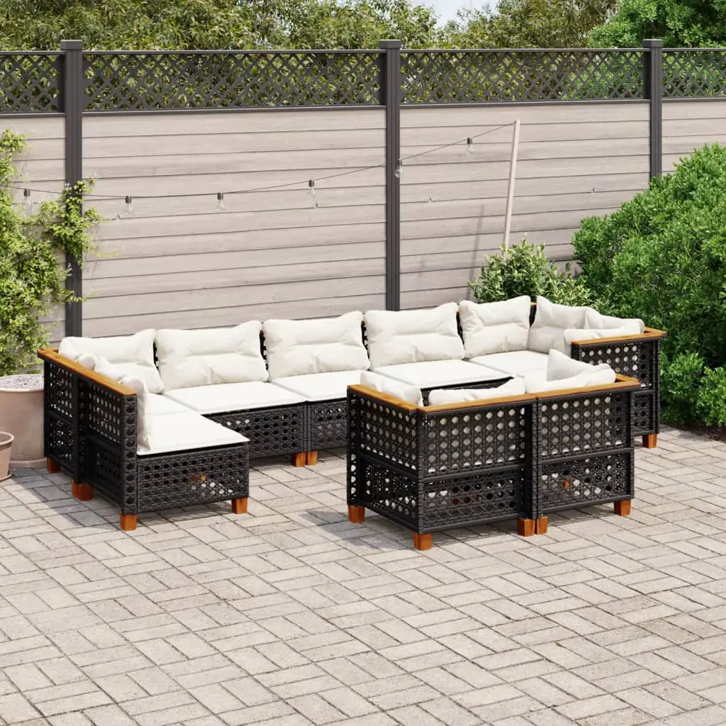 Set Divani da Giardino 9 pz con Cuscini Nero in Polyrattan